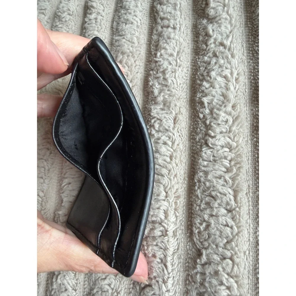 Michael Kors Black Leather Slim Card Case Wallet with ID Window Logo Est 1981